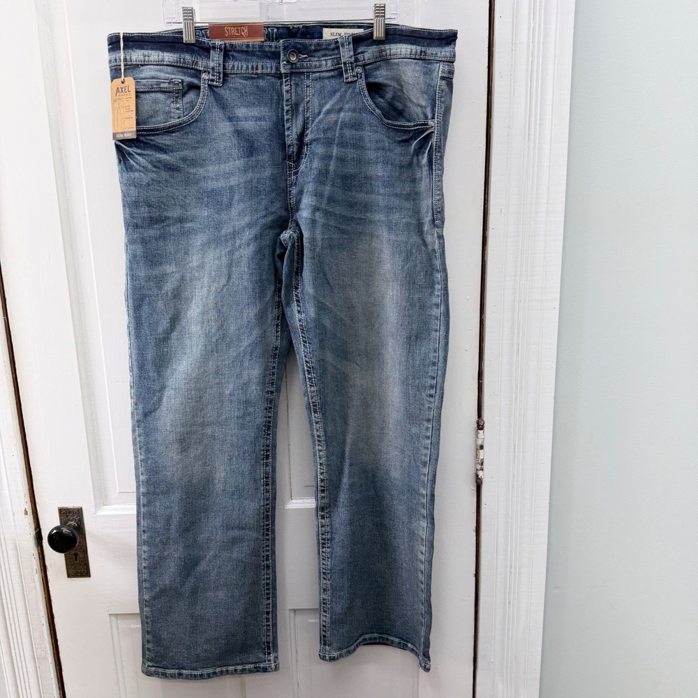 NWT Axel Mens 38 x 32 Thick Stitch Slim Boot Cut Stretch Denim Jeans AXMB0021 - Picture 2 of 12